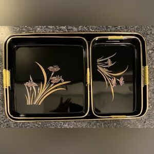 Vintage Japanese black lacquer nesting tray set.